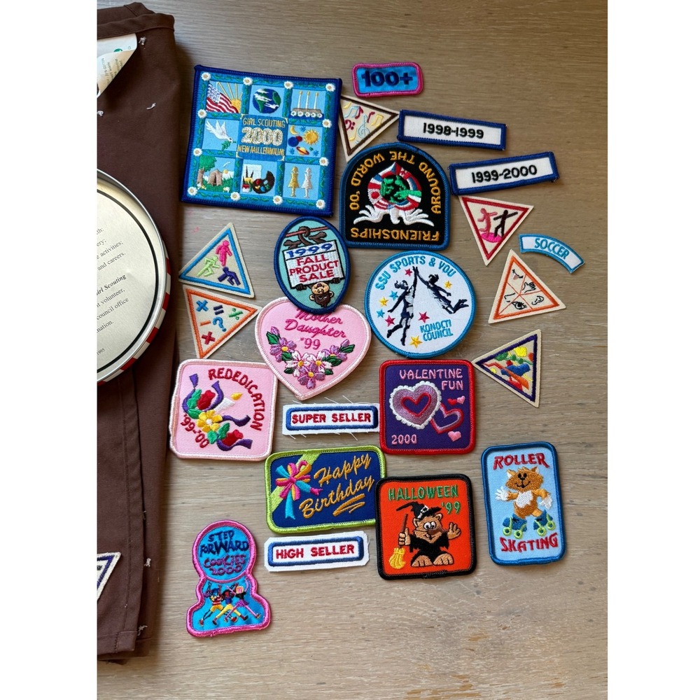 Vintage Girl Scout Brownie Vest Konocti Troop 17 Patches 1995 Tin 90s Y2K Lot